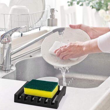 Довговічна силіконова мильниця Topsky 2 шт. з самозливним дизайном для кухні, душової, ванної кімнати (чорна) - зберігайте мило св