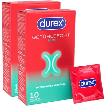 Презервативи Durex Feel Real Slim Тонкі презервативи з вузькою посадкою та змащені силіконовим гелем Упаковка з 20 шт. (2 x 10 шт. )