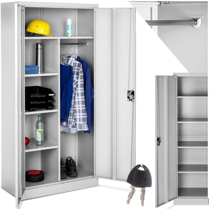 Картотечна шафа Tectake, шафка-купе, багатофункціональна шафа, гардеробна з вішалкою для одягу, побутова шафа з 6 відділеннями, картотечна шафа, що замикається, вкл. полиці, 180x80x40см сірий 180 x 80 x 40см Сірий