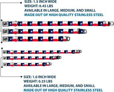 Застібка-пряжка Buckle-Down для нашийника собаки, з малюнком прапора Техасу, ширина 2,5 см, підходить для обхвату шиї 38-66 см, розмір L (ширина 2,5 см - підходить для обхвату шиї 38-66 см - великий розмір, малюнок прапора Техасу)