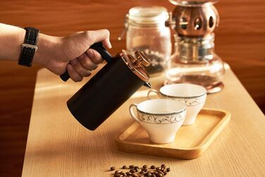 Кавоварка MeelioCafe French PressThermo з нержавіючої сталі 0,35 літра, кавовий прес 350 мл (2 чашки) Маленький, ізольований кавовий фільтр з подвійними стінками, чорний чорний 350 мл
