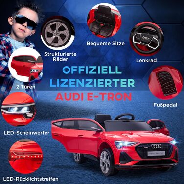 Дитячий електромобіль HOMCOM 12V електромобіль Audi E-tron з пультом дистанційного керування, ремінь безпеки, музика (MP3/USB/TF),