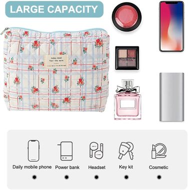 Набір стьобаних бавовняних косметичок Fiorky з 3 частин з квітковим візерунком, велика місткість, застібка-блискавка, набір бавовн