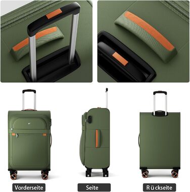 Середня валіза з м&39якими стінками 66x44x28 см - Тканинна валіза на візках - Легка дорожня валіза з 4 колесами та кодовим замком, ручна поклажа, 77 літрів, зелена