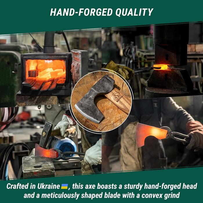 Коване сокира з деревяною ручкою для туризму, саду, кемпінгу Інструмент для розколювання дров для лісу, бушкрафту, виживання, 6