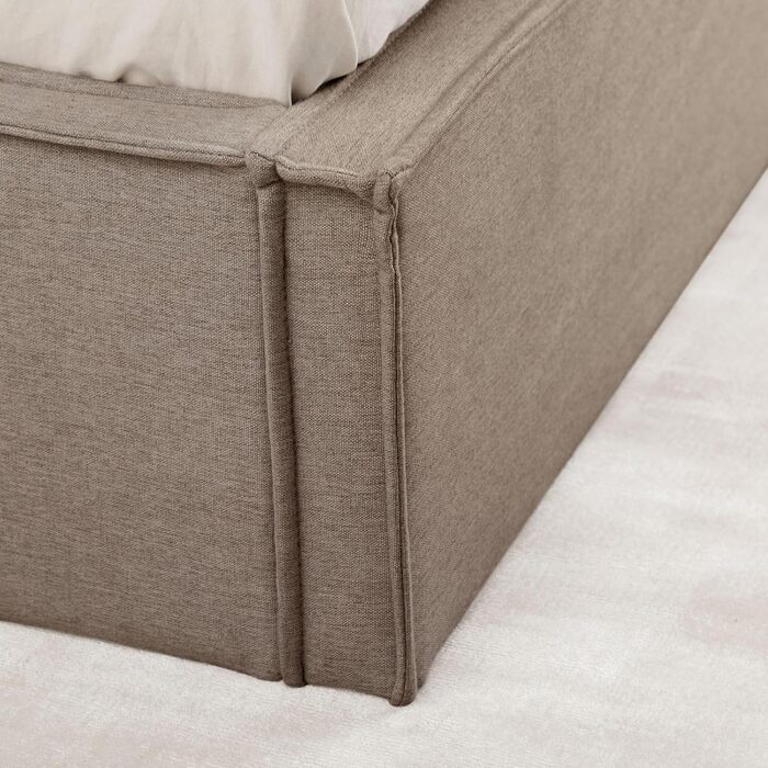 Ліжко IDIMEX Pesaro з м&39якою оббивкою 140x200 см, сірий колір каркас ліжка з рейковою основою, міцний чохол з тканини під лляну тканину, сучасне двоспальне ліжко з узголів&39ям для спальні