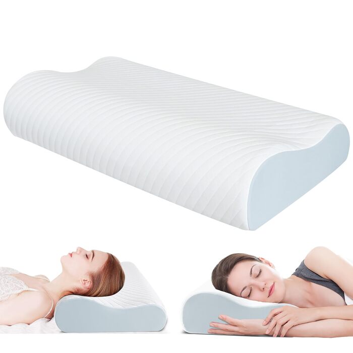 Подушка для шиї - ергономічна подушка з піни з ефектом пам&39яті для полегшення болю в шиї, подушка для підтримки шиї зі знімною наволочкою, для сну на боці, спині та животі, 63*34*12/9 см, біла
