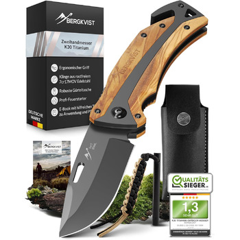 Складаний ніж (дворучний) - Дозволено носіння в Німеччині - Кишеньковий ніж 3-в-1 для відпочинку на природі, кемпінгу та виживання