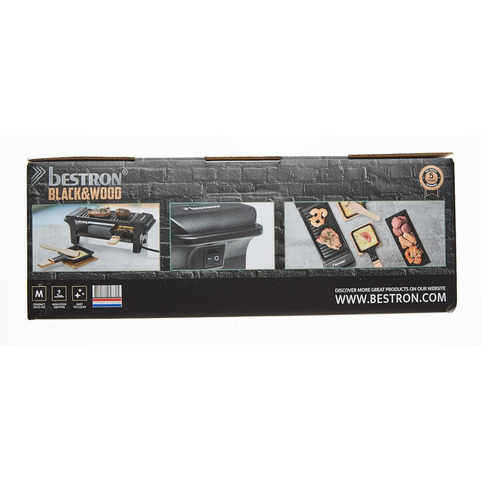 Раклет Bestron на 1 до 2 осіб, міні-настільний гриль з двома сковородами, двома дерев'яними скребками та двома підставками, 350 Вт, колір чорний