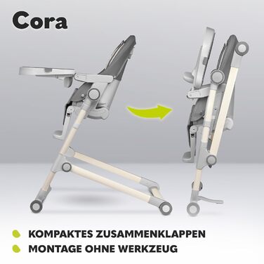 Стільчик для годування LIONELO Cora, високий, регульований, знімний піднос, нековзний, від 6 до 36 місяців, 5-точкові ремені безпе