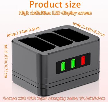 Слотовий зарядний пристрій, зарядна станція, підходить для дверних дзвінків Ring та акумуляторів камер, зі світлодіодним дисплеєм, сумісний з відеодомофоном 2/3/4/3 Plus/Spotlight Cam/Peephole Camera, 2 шт., 3-