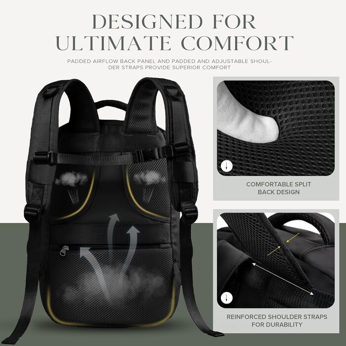 Рюкзак Hayayu Ryanair Hand Luggage 40x30x20, малий, для подорожей у літаку, з відділенням для ноутбука, сумка-протиугінна сумка для коротких поїздок на вихідні, чорний, 45 x 36 x 20 см