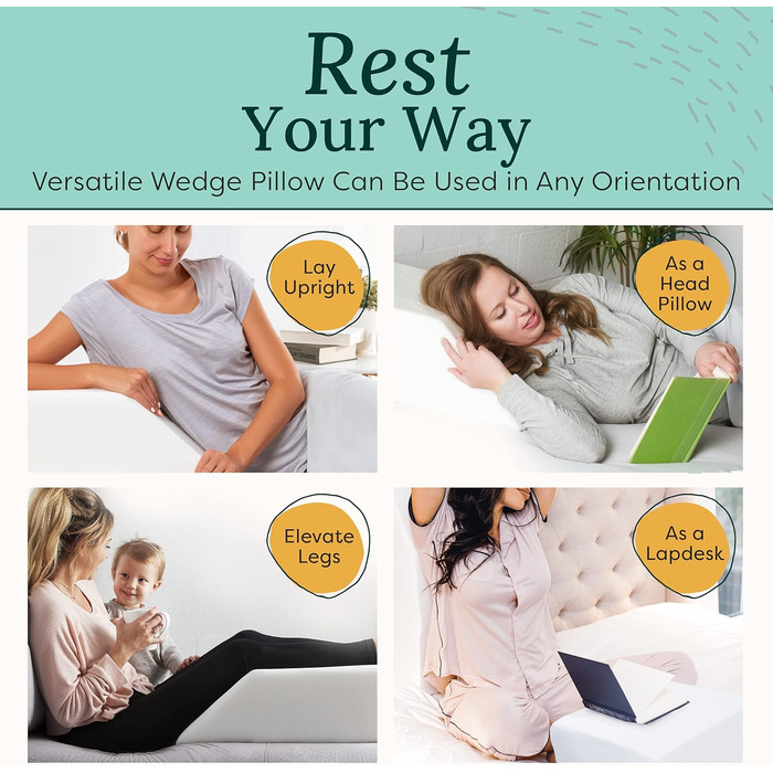 Бамбукова подушка для ніг Zen - подушка для ніг, стоп та колін для підняття та полегшення - зручна клиноподібна подушка для ліжка та дивана - чохол, який можна прати