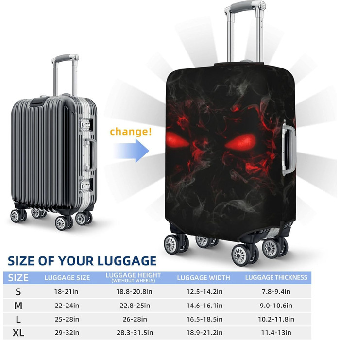 Чохол для багажу Похмурий Череп з еластичної тканини, захисний від подряпин та пилу, чорний, розмір 85 см