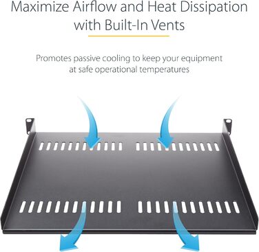 Полиця - Перфорована універсальна полиця для кріплення в стійку для 19-дюймових мережевих шаф - Пасивно вентильована - Надміцна - Вантажопідйомність 20 кг - Глибина 40 см, Чорна (CABSHELF116V) 1U вентильована 400 мм, 1U