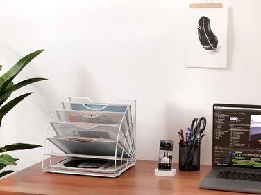 Металевий офісний органайзер EasyPAG з 6 відділеннями у формі віяла A4, тримач для документів, лоток для файлів, тримач для журналів, лоток для листів, органайзер для паперових журналів, білий