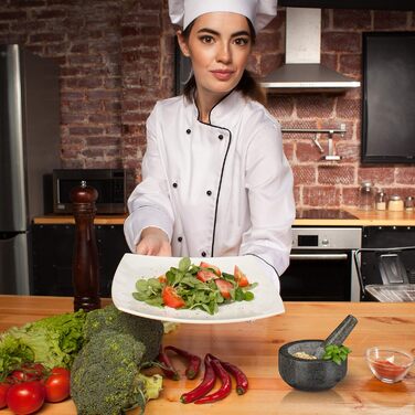 Гранітний розчин Relaxdays з товкачиком, міцний і довговічний, спеції, трави, полірований кам'яний розчин, Ø 16 см, 400 мл, сірий,