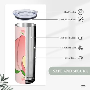 Кухоль з прямою трубочкою, 590 мл, мультяшний персиковий принт, дорожній кухоль, підходить для кемпінгу, офісу та дому