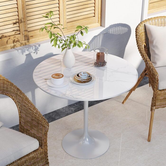 Кругла стільниця ZL ZELing 70 см з білого спеченого каменю - підходить для цілорічного використання, в приміщенні та на вулиці, для обідніх, кавових та журнальних столиків Ø70 см