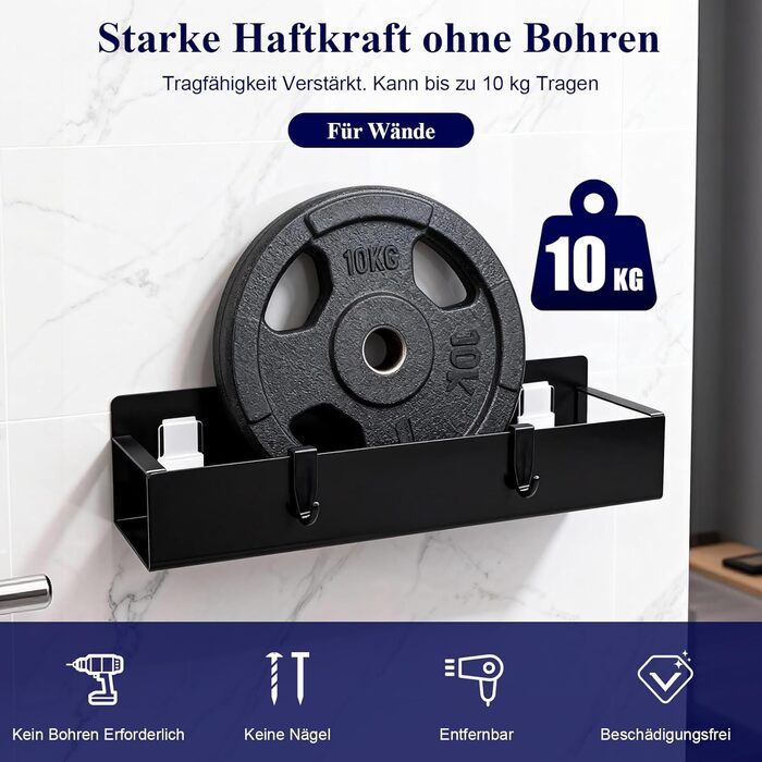 Полиці для душу без свердління, чорні, водостійкий органайзер для ванної кімнати, полиця для шампуню та гелю для душу, кошик для душу з матового чорного металу з тримачем та 4 гачками, 2