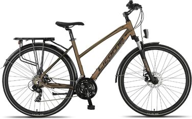 Велосипед Licorne Bike преміум-класу для трекінгу, алюмінієва рама 28 дюймів з дисковими гальмами, підходить для хлопчиків, дівчаток, жінок та чоловіків - 21 швидкість - Гірський велосипед - Кросовий велосипед, темно-золотистий.