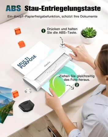 Дюймовий ламінатор A3 з автоматичною подачею паперу, гаряче та холодне ламінування A3, 20 пакетів для ламінування, комплект 10-в-1 з різаком, тримером та закруглювачем кутів для офісу, школи та дому, білий ламінатор A3, білий, 13-