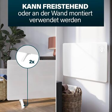 Інфрачервоний обігрівач Princess Connected - Carbon Crystal - Плоский настінний радіатор - 480 Вт - Регульований термостат до 50 C - 24-годинний таймер - Тижневе програмування - Білий або чорний (білий)