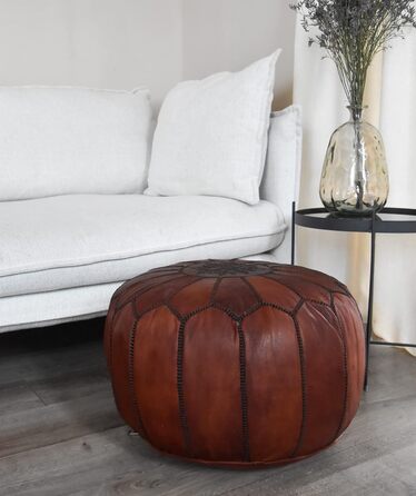 Пуфи та подушки Марокканський пуф з натуральної шкіри - Ручна робота - Доставка з наповнювачем - Оттоманка, Крісло-мішок, Пуф для ніг, Пуф (Корічно-коричневий)
