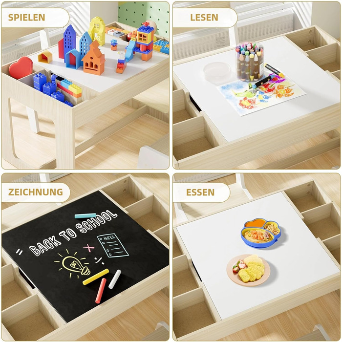 Дитячий комплект сидіння Clevich з місцем для зберігання, дитячий стіл з 2 стільцями, дитячий комплект столу та стільців з двосторонньою стільницею, дитячий стіл для дитячого садка, для дітей віком від 3 років, колір дерева