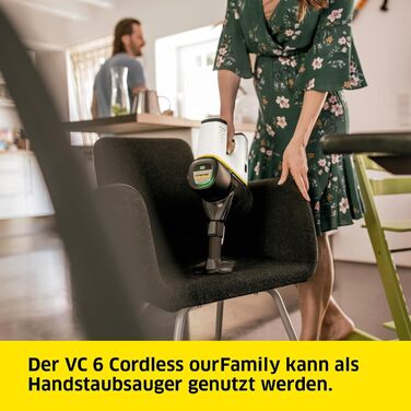 Акумуляторний пилосос Krcher VC 6 Cordless ourFamily, 2 рівні всмоктування, час роботи до 50 хв, вага 2,8 кг, акумулятор 25,2 В, н