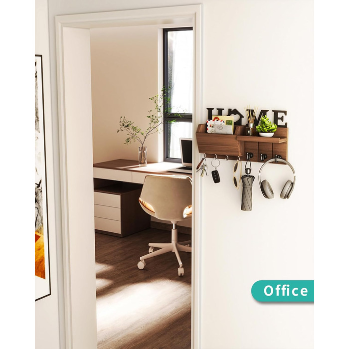Ключниця HapiRm з декором HOME, дерев'яна ключниця з 7 гачками для ключів, ключниця з полицею Підходить для вхідної зони, вхідних