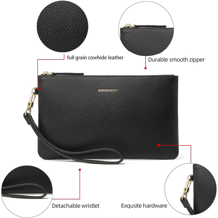 Дорис і Джекі Клатч на зап'ястя -005, Натуральна шкіра, Чорний