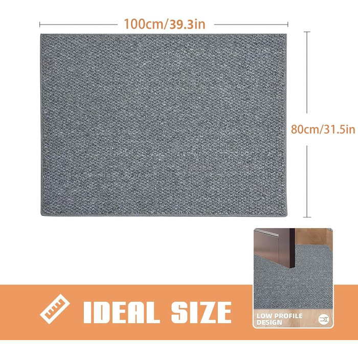 Килимок для внутрішніх приміщень, що вловлює бруд, 80x100 см, нековзний килимок для зовнішнього та внутрішнього використання, що миється, водонепроникний вхідний килимок, абсорбуючий килимок для вхідних дверей та дверей (сірий, 80 x 100 см)