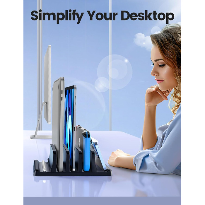 Вертикальна підставка для ноутбука - компактна та регульована, 5-в-1, з 3 слотами для MacBook, ноутбуків, iPad та ноутбуків до 17,3 дюймів - Чорна. Чорний / Schwarz