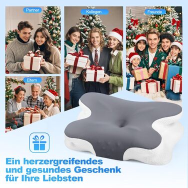 Подушка для шиї - Ортопедична подушка з піни з ефектом пам&39яті - Ергономічна подушка для полегшення болю в шиї для сну на боці, спині та животі з чохлом з крижаного шовку (темно-сіра)