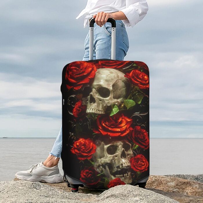 Чохол для багажу BAFAFA з принтом Череп і троянди, еластичний захист від подряпин і пилу для валіз, чорний, розмір 85