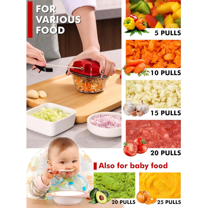 Подрібнювач цибулі Geedel, подрібнювач цибулі зі шківом, ручний подрібнювач овочів з лезами з нержавіючої сталі, мультиподрібнювач