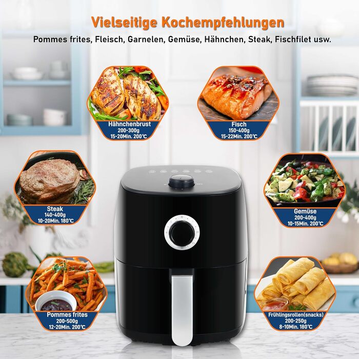Головна Тенденції Міні-фритюрниця з програмованим регулюванням температури, 1400 Вт, таймер на 30 хвилин, смаження без олії, контейнери з антипригарним покриттям, які можна мити в посудомийній машині, і легко чиститься чорний (2.8 л)