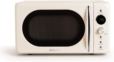 СТВОРИТИ/МІКРОХВИЛЬОВА ПІЧ РЕТРО/Цифрова мікрохвильова піч з функцією гриля кремово-білий/ретро стиль, ємність 20 л, посуд Ø245 мм, 3 програми, 9 попередньо встановлених меню, багатоступеневе приготування, РК-дисплей