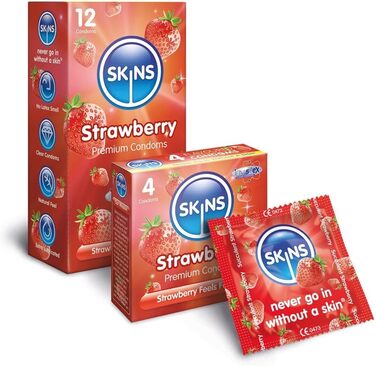 Презервативи Premium Skins зі смаком полуниці, велика коробка Ультратонкі ароматизовані презервативи для орального та вагінального сексу Презервативи з екстра ароматизованим мастилом для додаткового задоволення 100 шт.