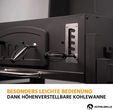 Мангал для вугілля ACTIVA Angulatus I Мангал для вугілля з кришкою, регульованим піддоном для вугілля та термометром I Візок для б