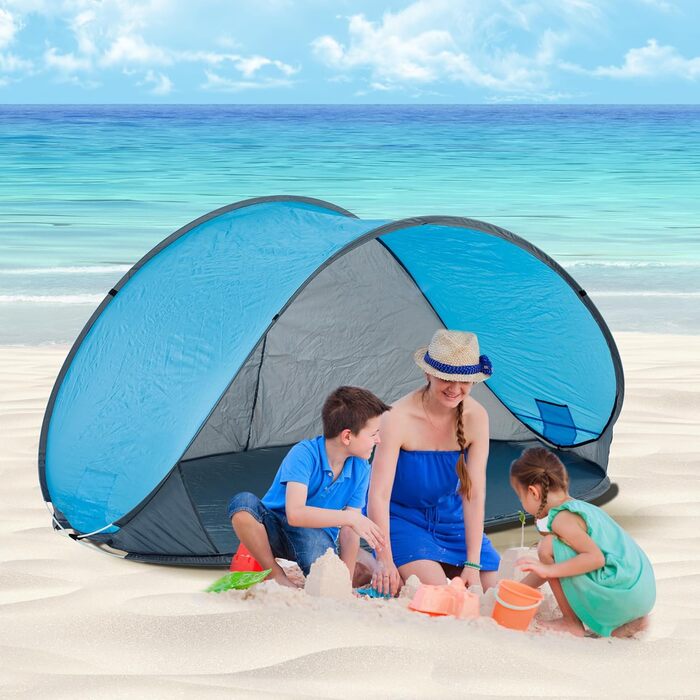Розкладний пляжний намет Duhome, захист від ультрафіолету, декоративний намет, захист від негоди та конфіденційності, кемпінговий намет для сімей, пляжний кемпінг, синій