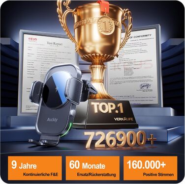 Автомобільний тримач мобільного телефону Auckly 15 Вт з функцією зарядки, автоматичне затискання на 270, автомобільний бездротовий