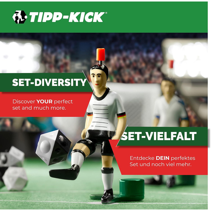 Набір TIPP-KICK для Суперкубка Франції 1 велике ігрове поле з бортами, 2 верхні кікери, 2 воротарі Тоні, 2 ворота, 2 м&39ячі, 1 годинник для перерви, 1 звуковий чіп, спортивна сумка Франція