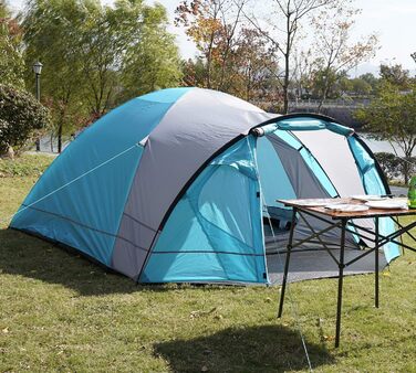 Портальний намет 3-4 особи кемпінговий водонепроникний купольний намет 4000 мм з тентом сімейний намет фестивальний намет для кемпінгу, подорожей, трекінгу, саду синього кольору