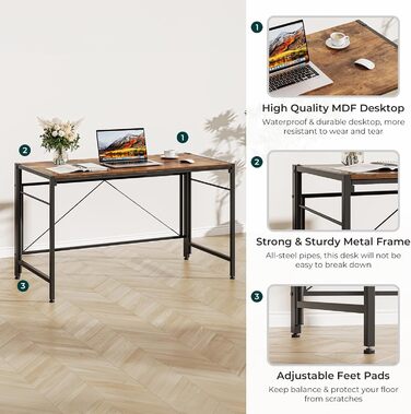 Складаний комп&39ютерний стіл 110 x 50 см Складаний комп&39ютерний стіл зі сталевим каркасом Компактний ПК-стіл Водонепроникний стіл для домашнього офісу, кабінету (ретро-коричневий) 50 x 100 см Ретро-коричневий