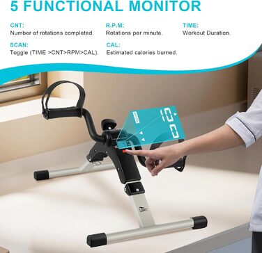 Міні-велотренажер, велотренажер Uten з регульованим опором та нековзним килимком, міні-велотренажер для рук та ніг для дому та офісу, регульований, чорний та сріблястий