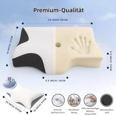 Терапевтична подушка для шиї Seladi Airflow Pro спеціалізована для здорового сну та ідеальна для людей з хропінням та апное сну. З повітропроникною підтримкою шиї, знімним чохлом, який можна прати (чорний колір)