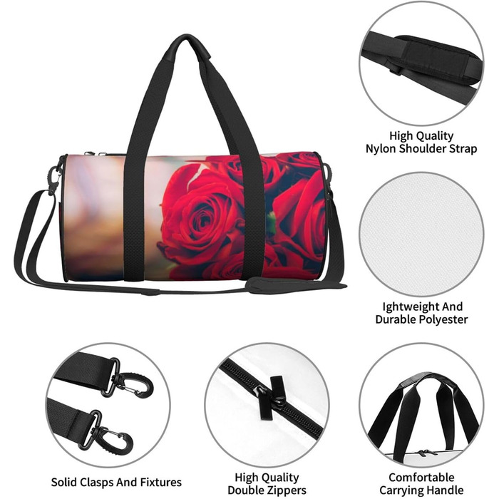Спортивна сумка, дорожня сумка, красива червона троянда, з принтом, для ночівлі, чорна, універсальний розмір, дорожня сумка