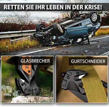 Рятувальний ніж NedFoss DA75, 10-сантиметровий складаний ніж з різаком для ременя та склорізом, кишеньковий ніж з фіксатором на пі